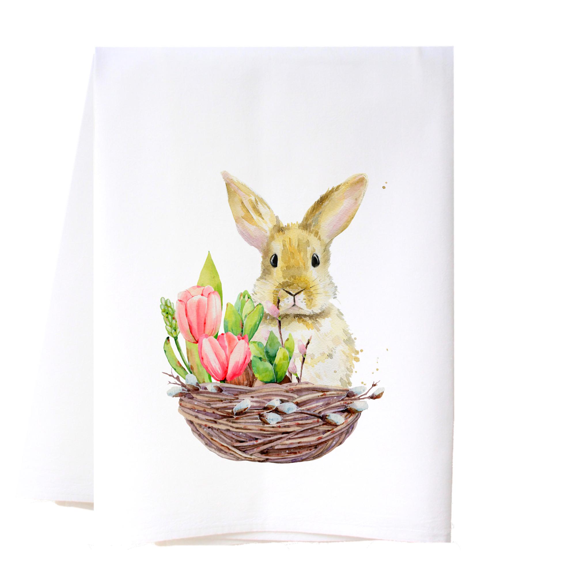 Bunny in Basket Flour Sack Towel Kitchen Towel/Dishcloth - Southern Sisters