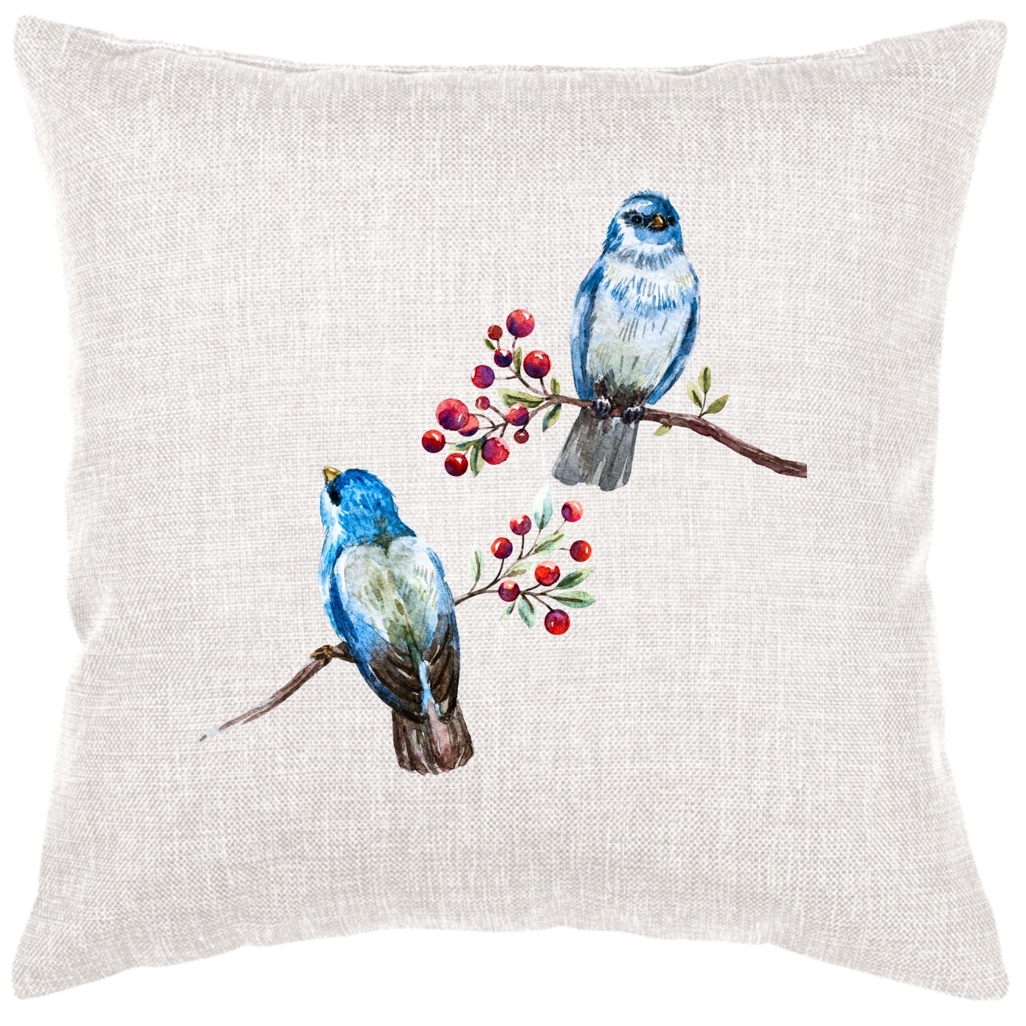 Bluebirds And Berries Down Pillow