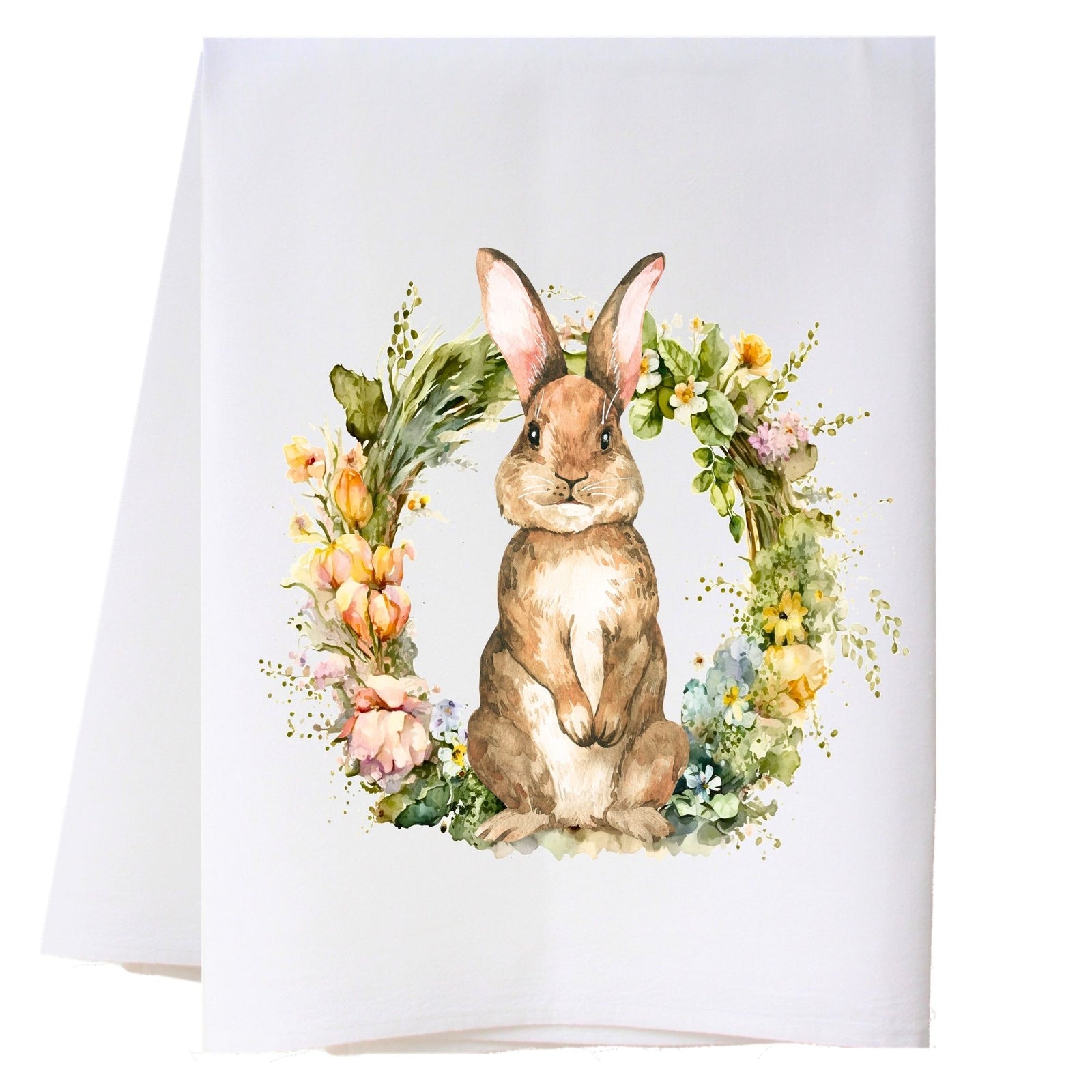 Brown Bunny In Wreath Kitchen Towel Kitchen Towels - Southern Sisters