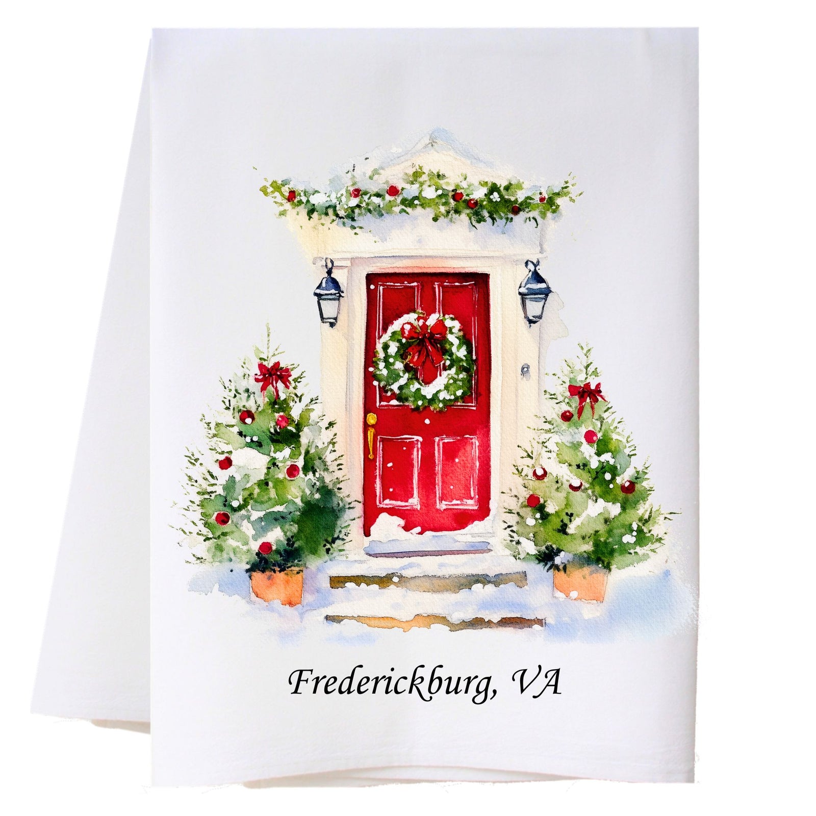 Red Christmas Door Kitchen Towel