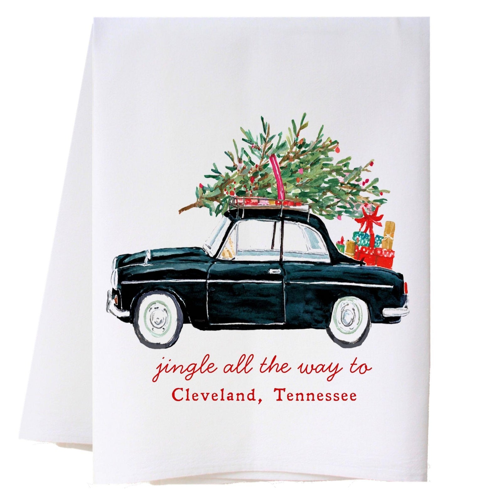 Black Christmas Car Kitchen Towel