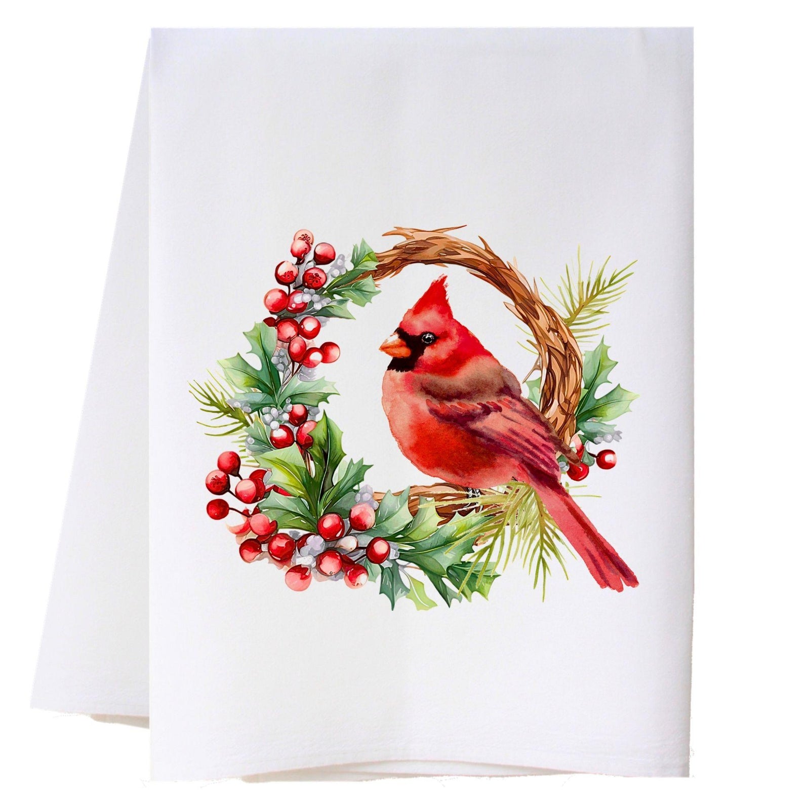 Cardinal And Berries Kitchen Towel