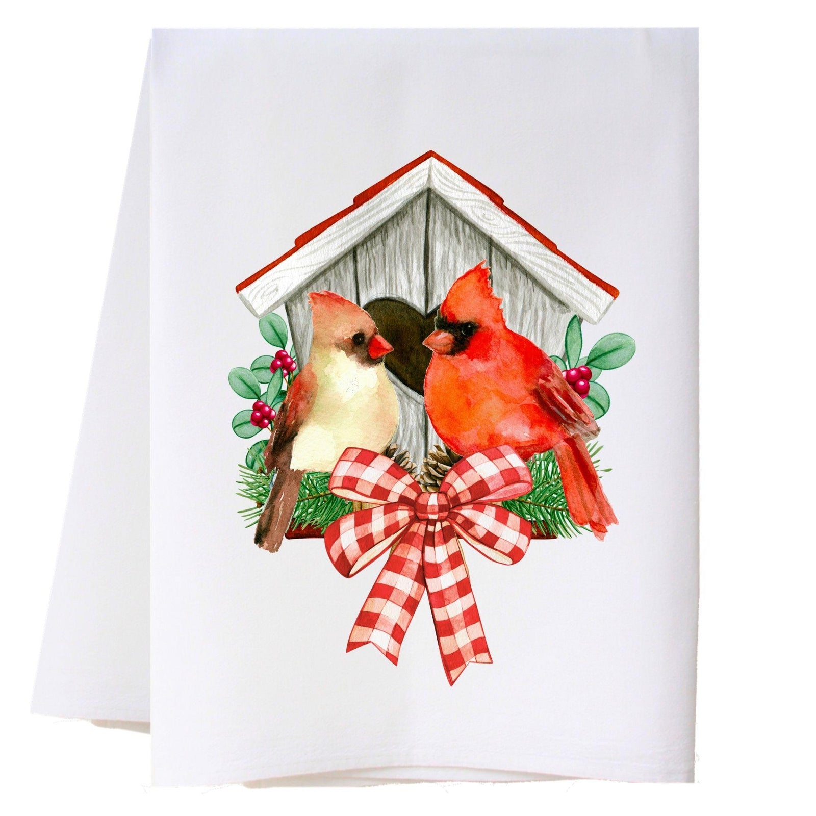 Cardinal Birdhouse Kitchen Towel