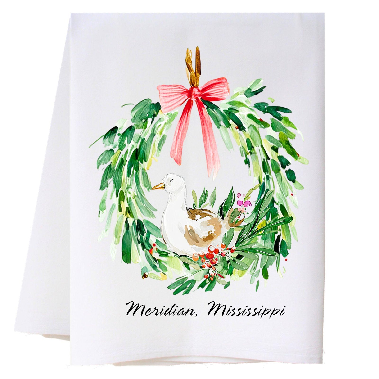Christmas Goose Wreath Kitchen Towel