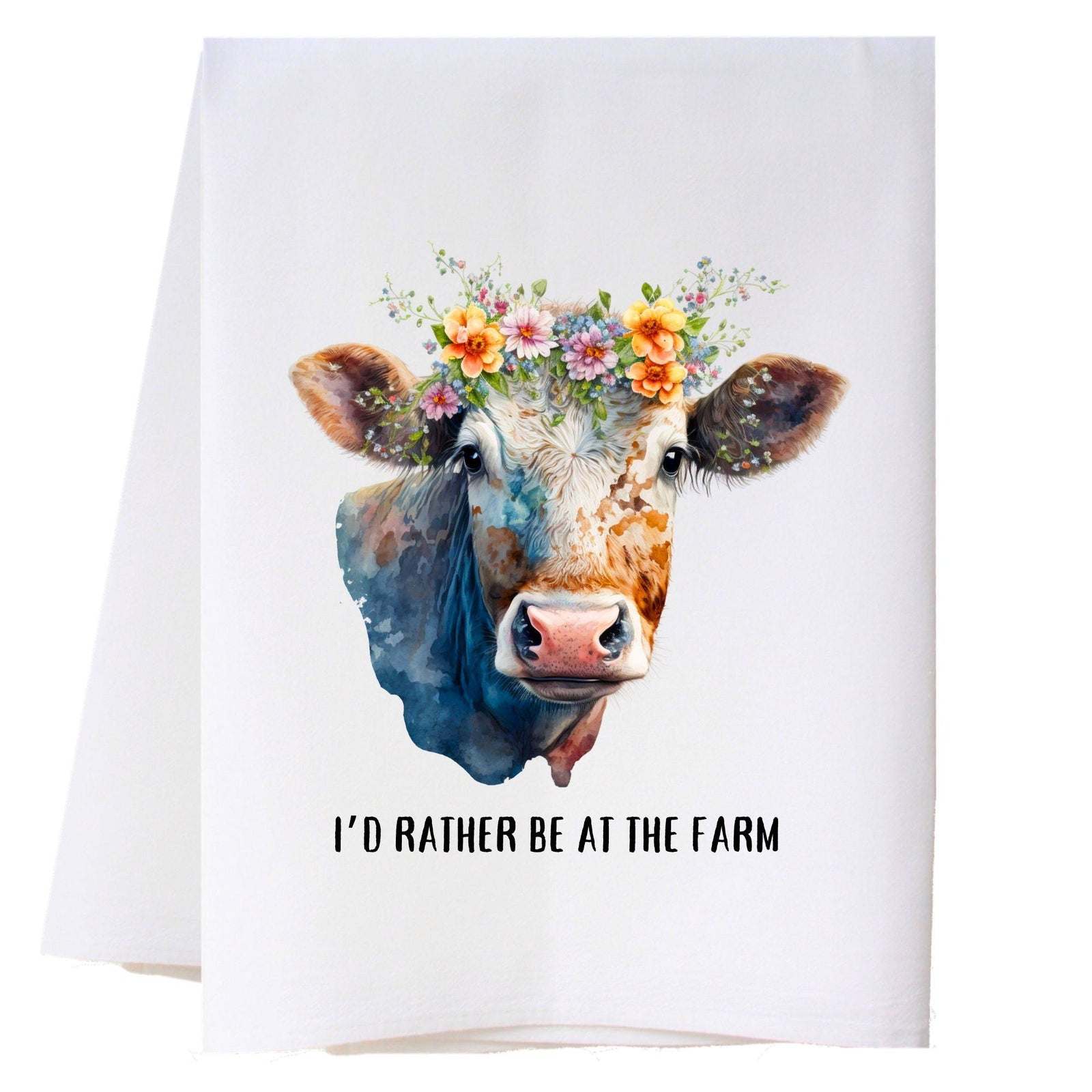 Cow With Flower Crown Kitchen Towel