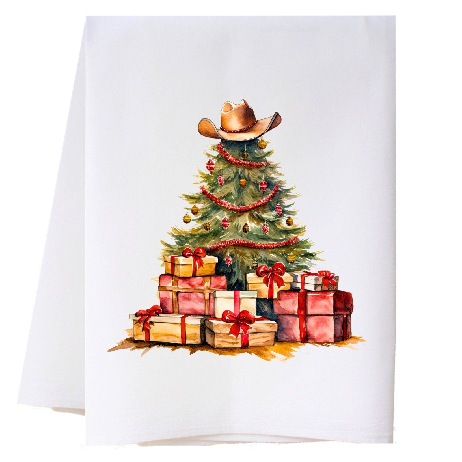 Cowboy Christmas Tree Kitchen Towel