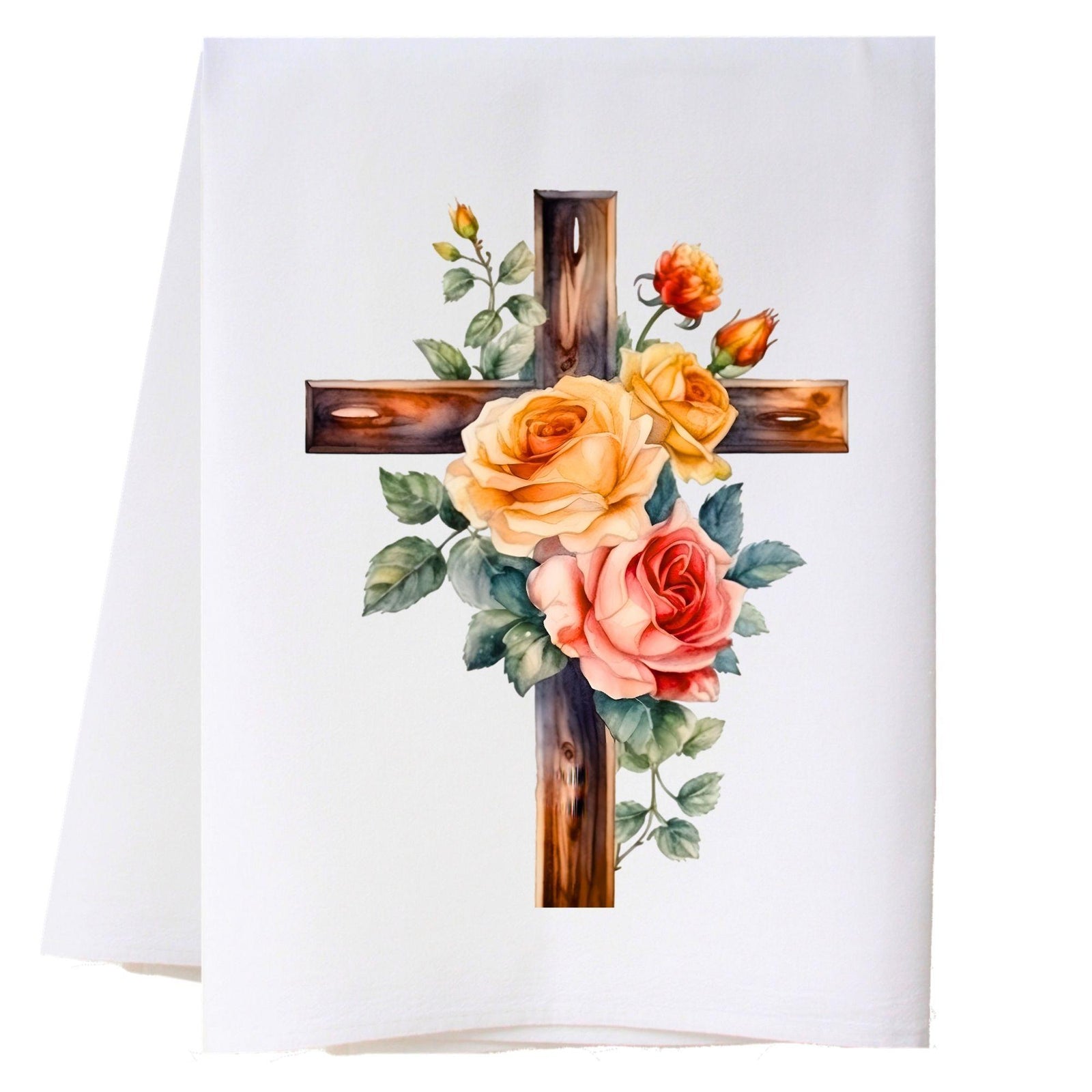 Cross And Roses Kitchen Towel