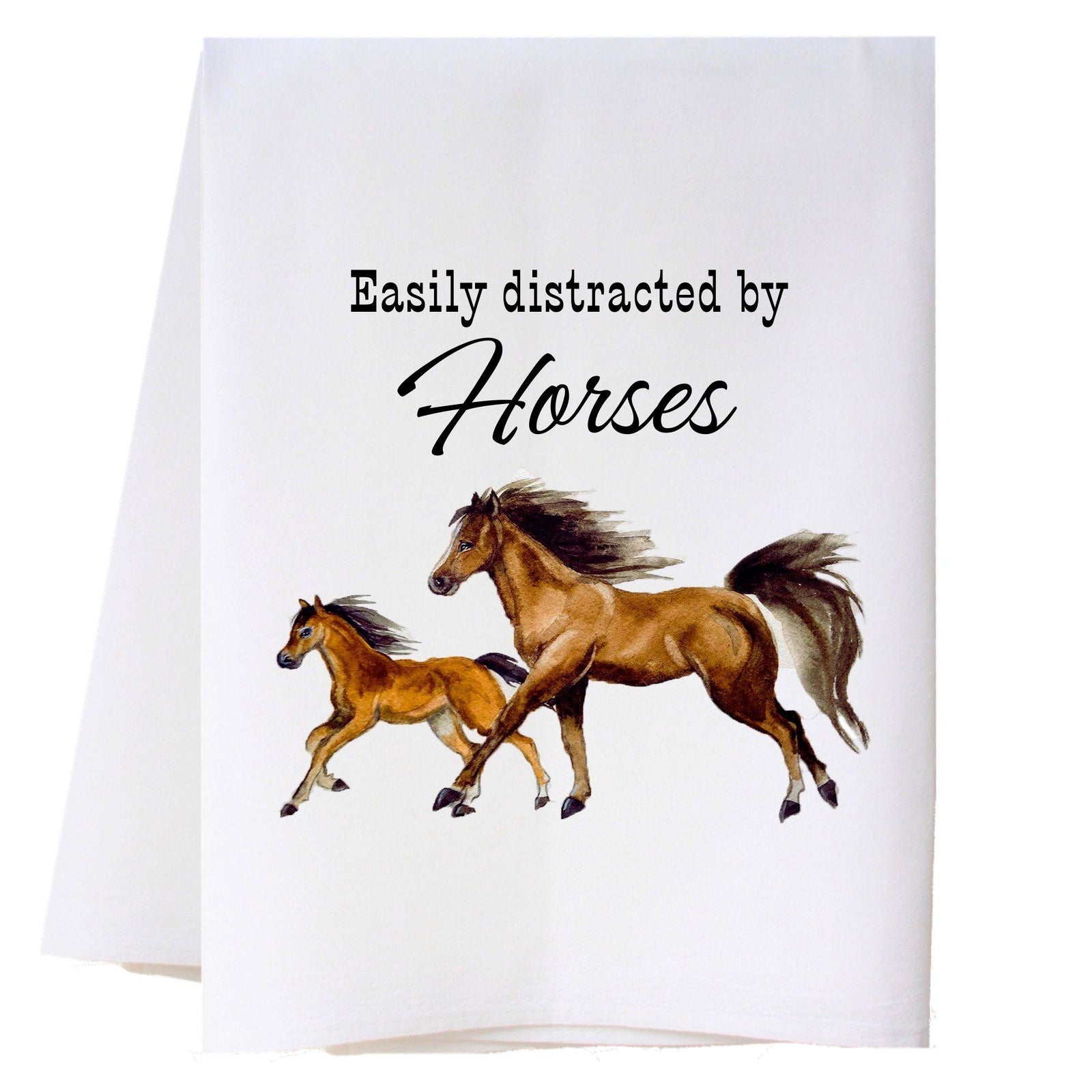 Distracted By Horses Kitchen Towel