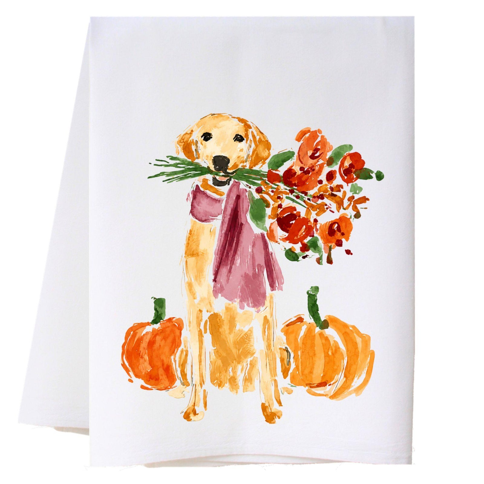 Fall Dog And Bouquet Kitchen Towel
