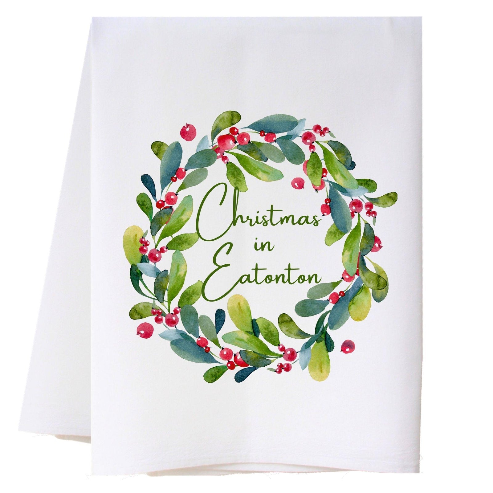 Holly Berry Wreath Kitchen Towel