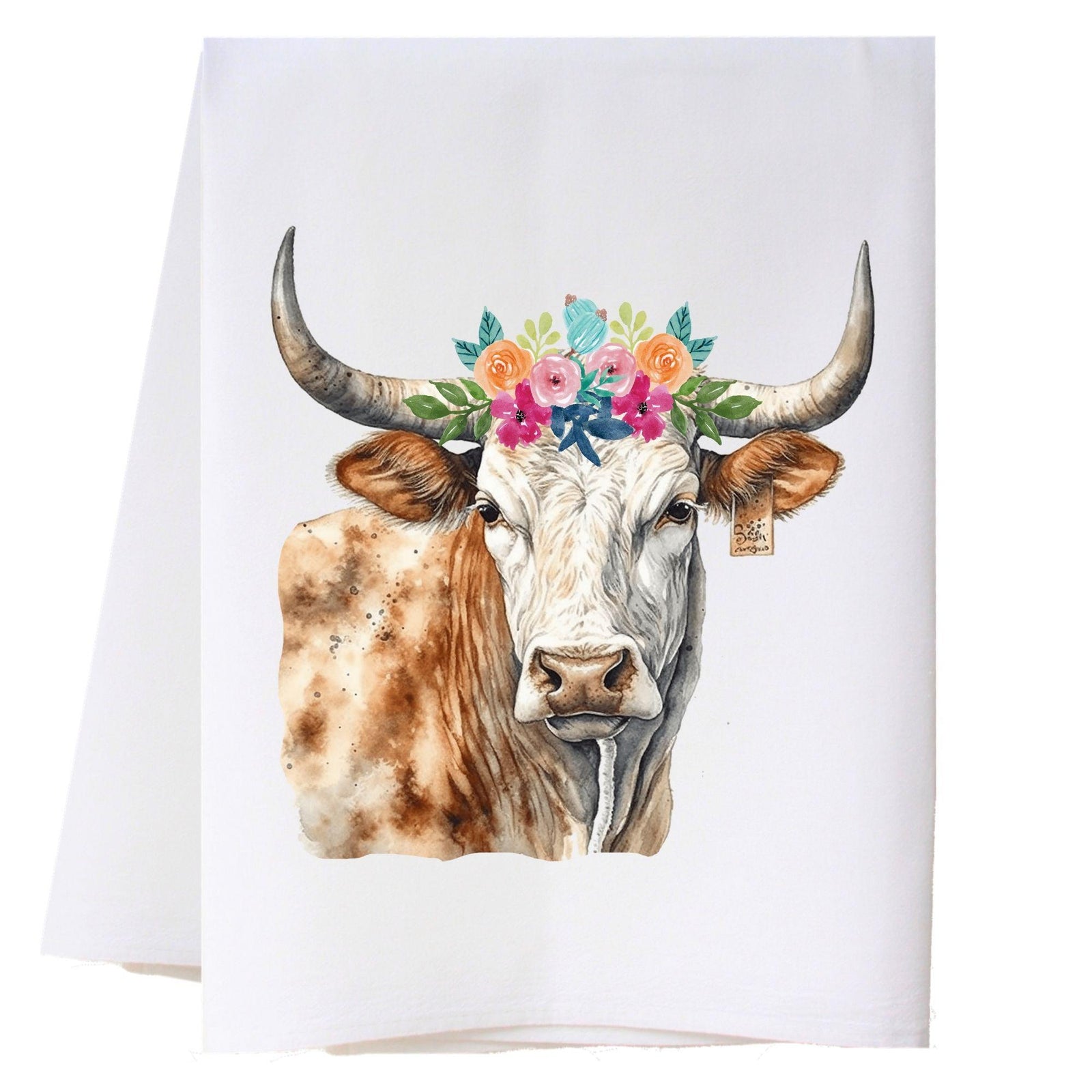 Longhorn And Flowers Kitchen Towel