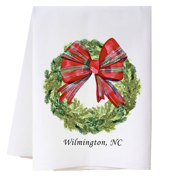Plaid Bow Wreath Kitchen Towel