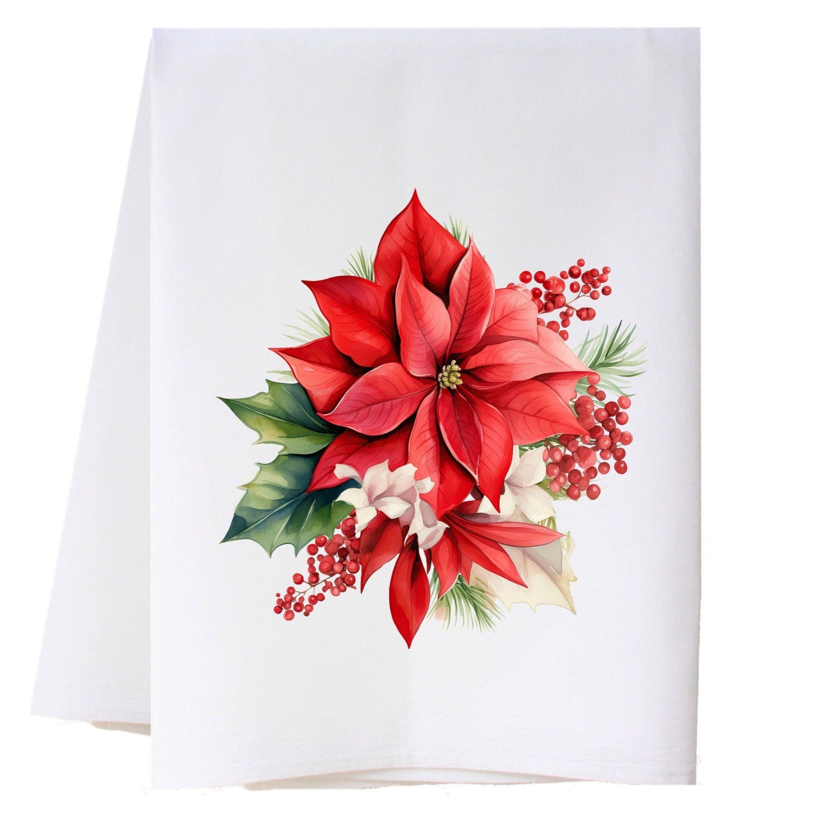 Poinsettia And Berries Kitchen Towel