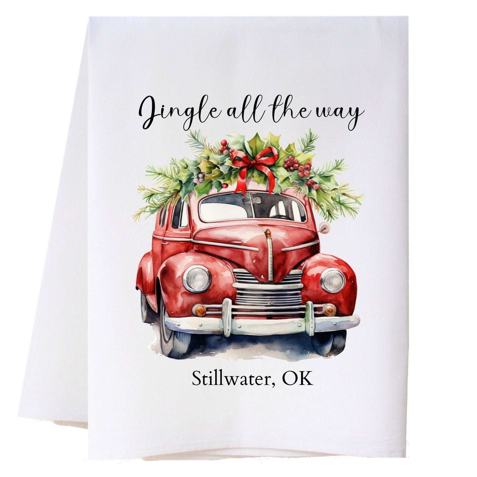 Red Christmas Car Kitchen Towel