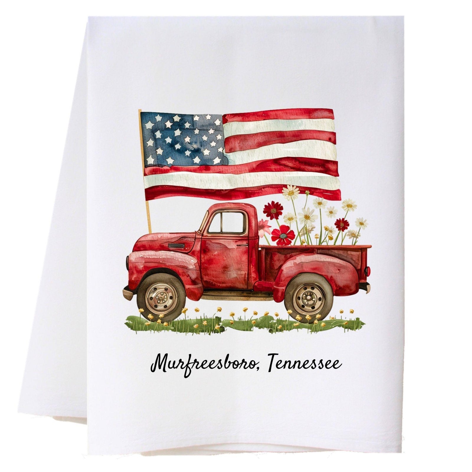 Red Flag Truck Kitchen Towel