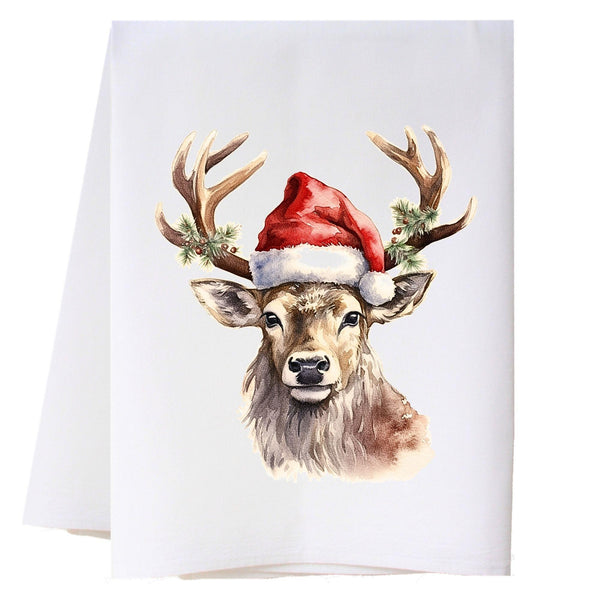 Reindeer In Santa Hat Kitchen Towel