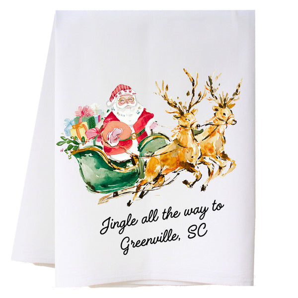 Santa Sleigh Hometown Kitchen Towel