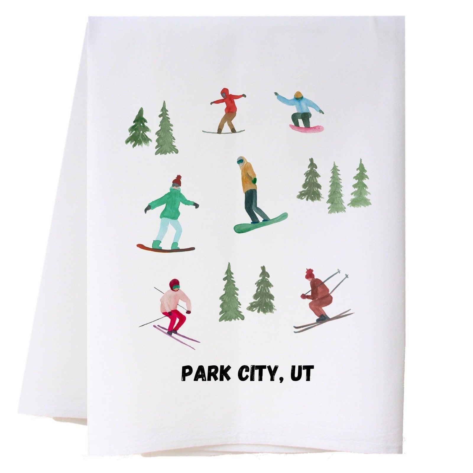 Skiers And Trees Kitchen Towel