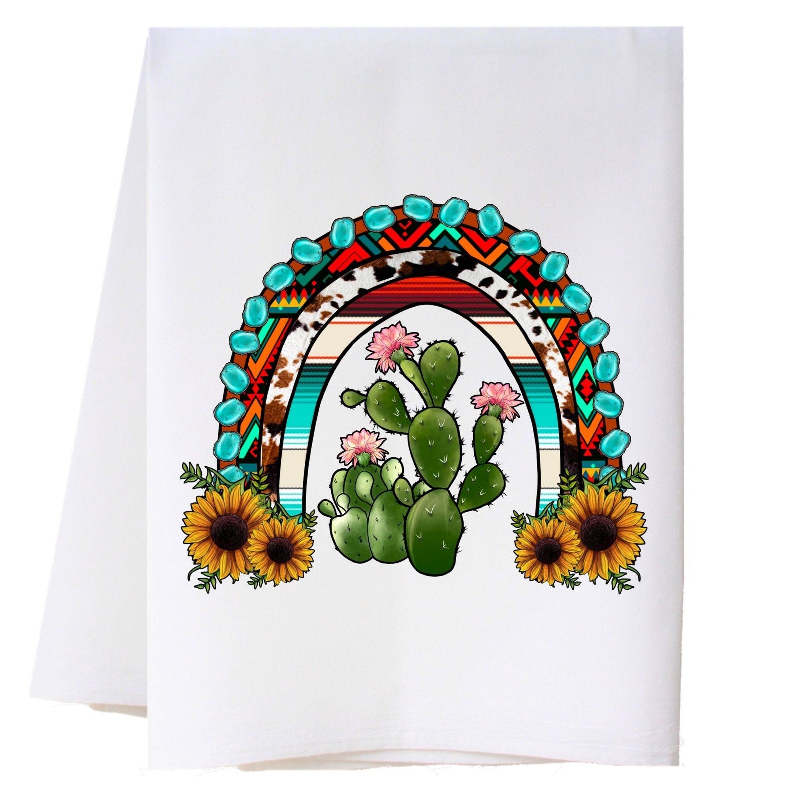 Turquoise Cactus Rainbow Kitchen Towel Kitchen Towels - Southern Sisters