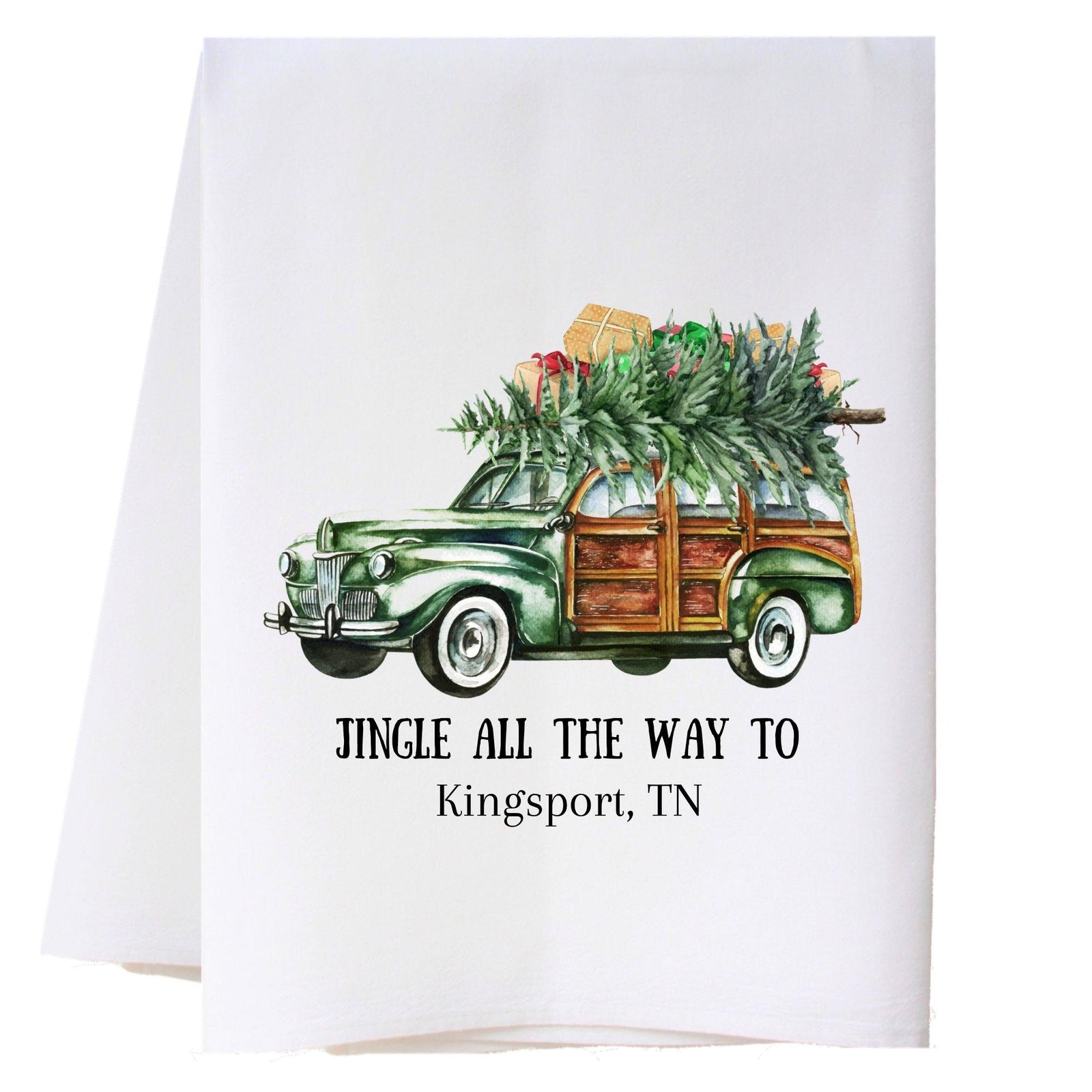 Vintage Car And Tree Kitchen Towel