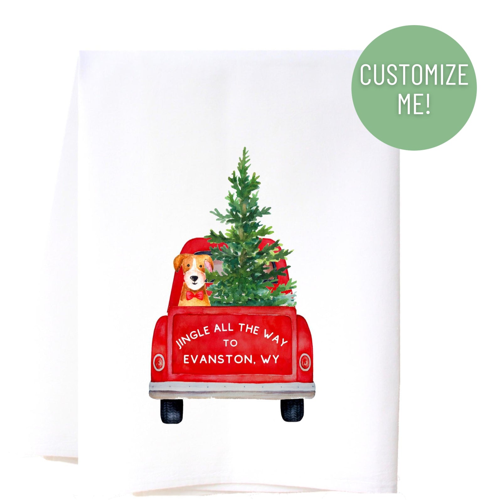 Christmas Truck and Dog Kitchen Towel