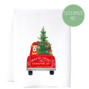 Christmas Truck and Dog Flour Sack Towel