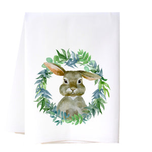 Gray Bunny In Wreath Flour Sack Towel Kitchen Towel/Dishcloth - Southern Sisters