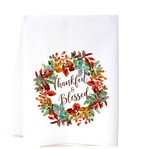 Thankful & Blessed Wreath Flour Sack Towel Kitchen Towel/Dishcloth - Southern Sisters