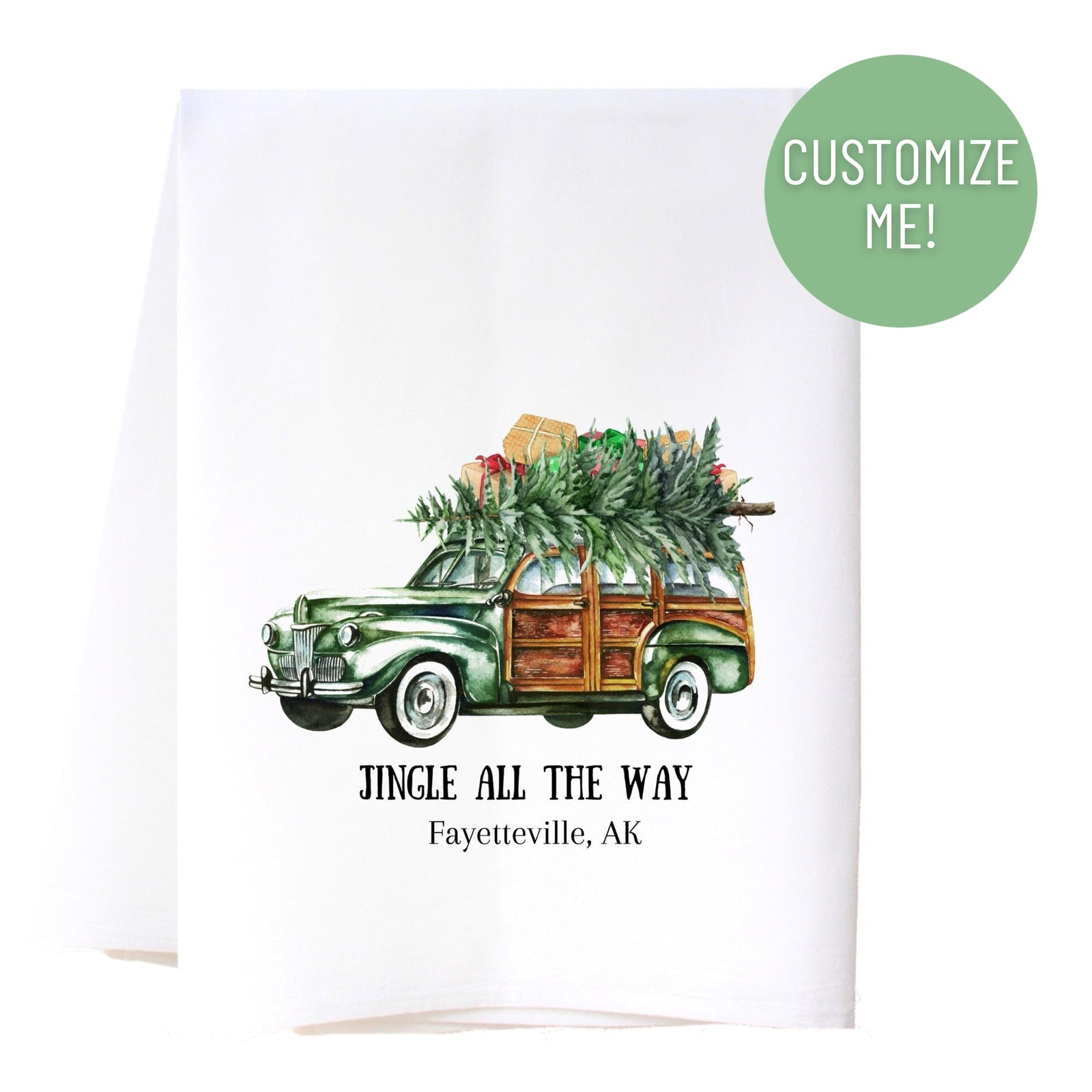 Vintage Car And Tree Kitchen Towel