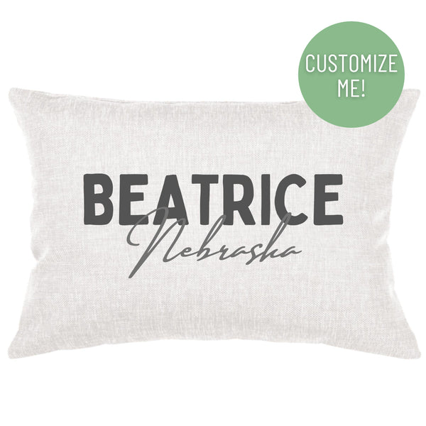 Gray Text Hometown Lumbar Pillow Cover