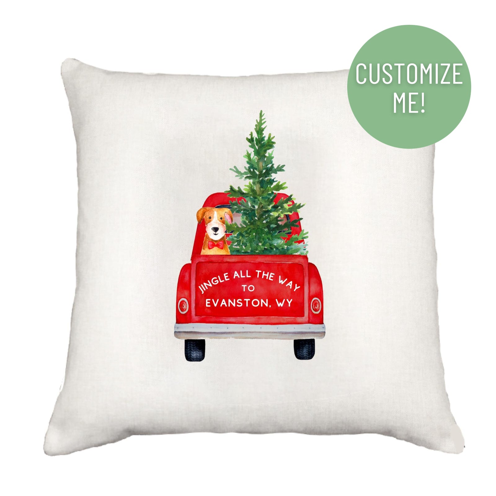 Christmas Truck and Dog Pillow Cover