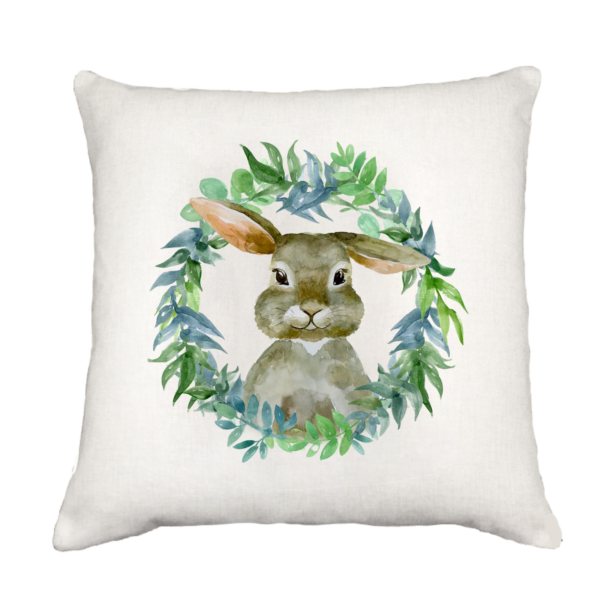 Gray Bunny In Wreath Down Pillow