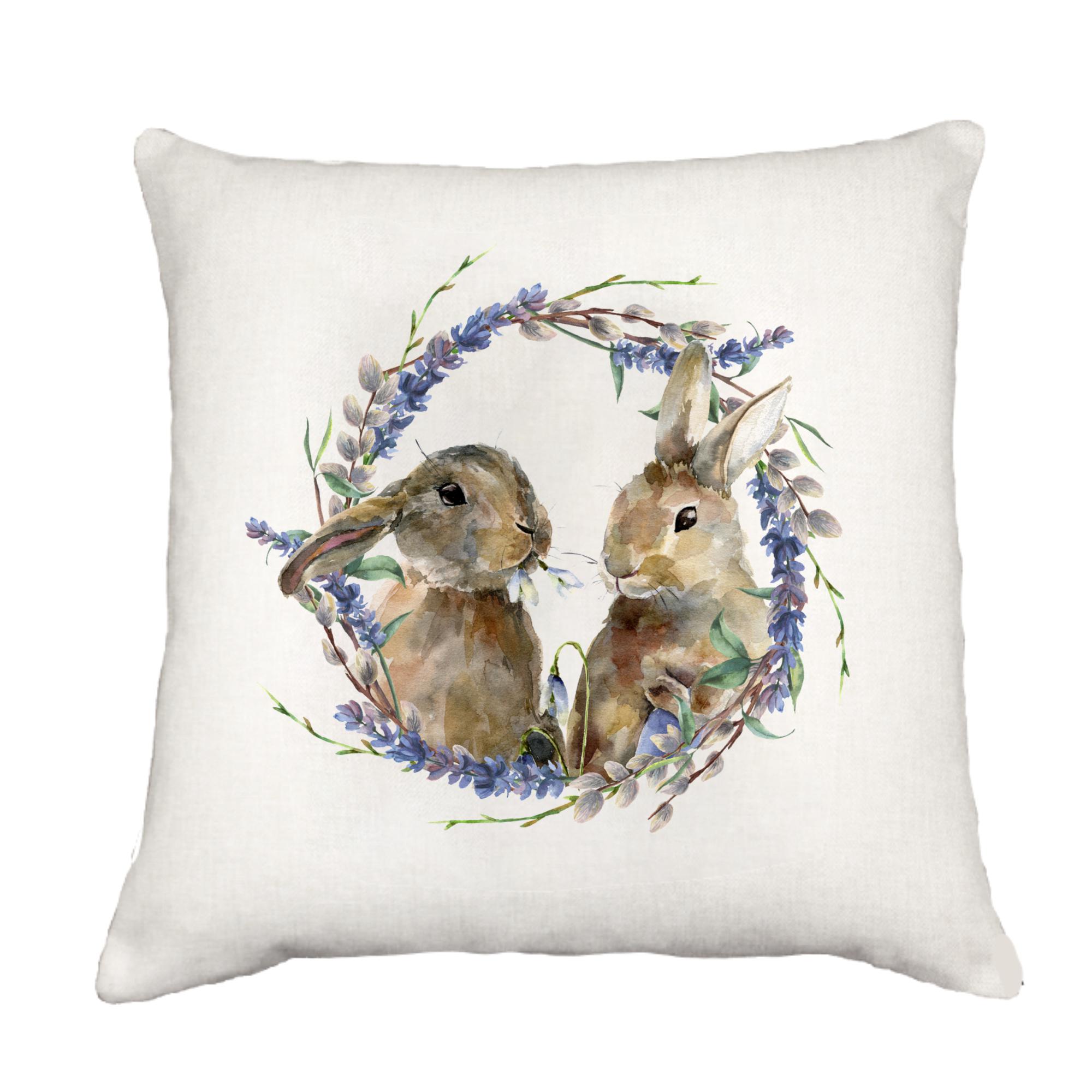 Two Bunnies In Wreath Down Throw Pillow