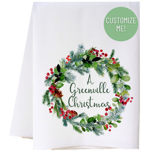 Berry Christmas Wreath Flour Sack Towel