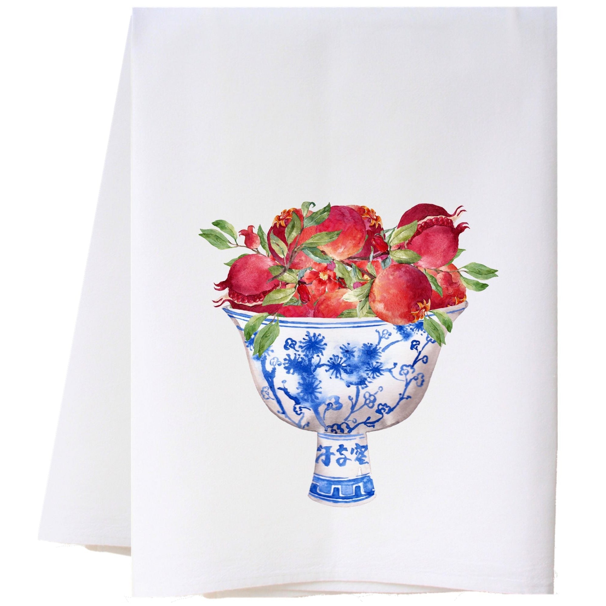 Blue And White Bowl Of Pomegranates Flour Sack Towel