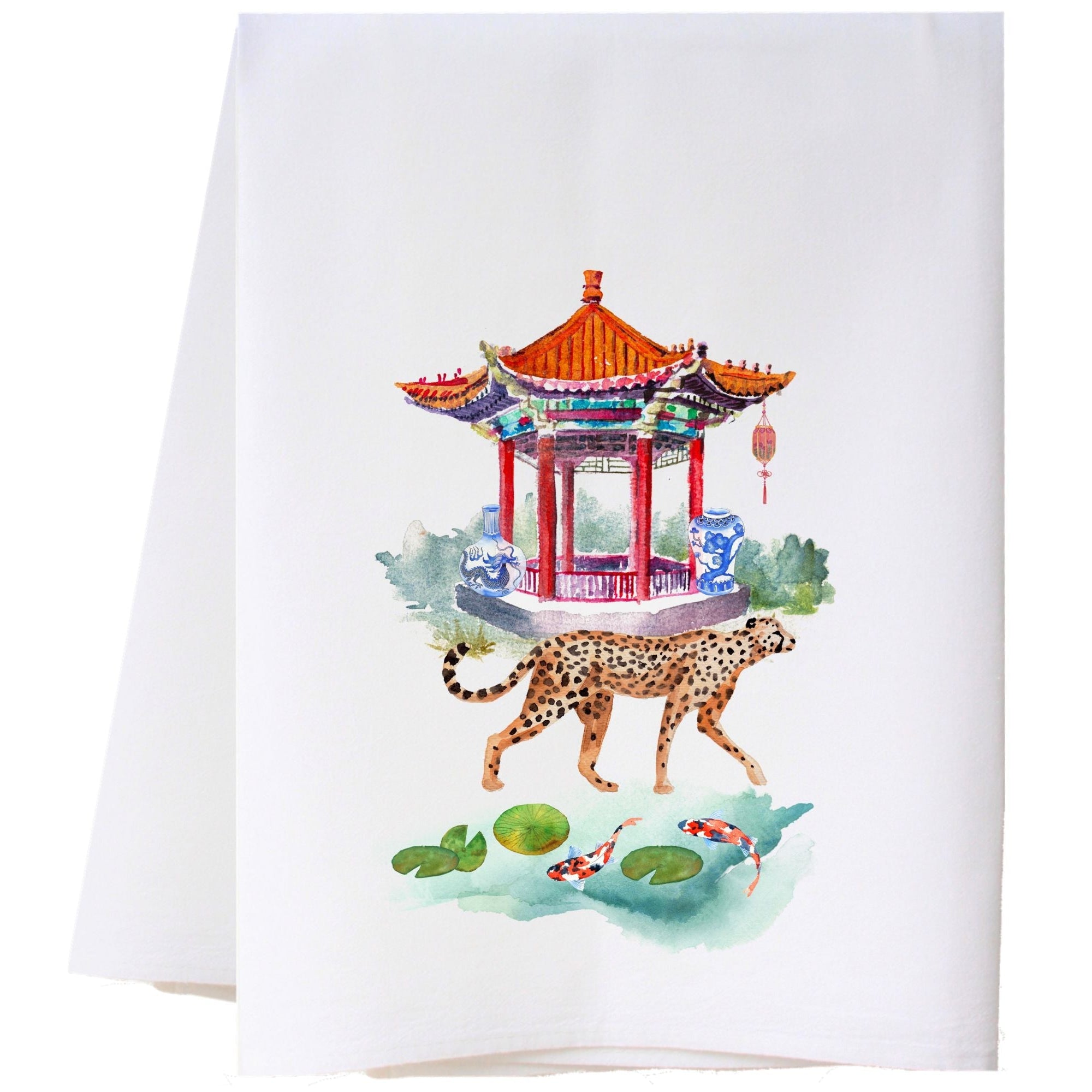 Cheetah And Pagoda Flour Sack Towel