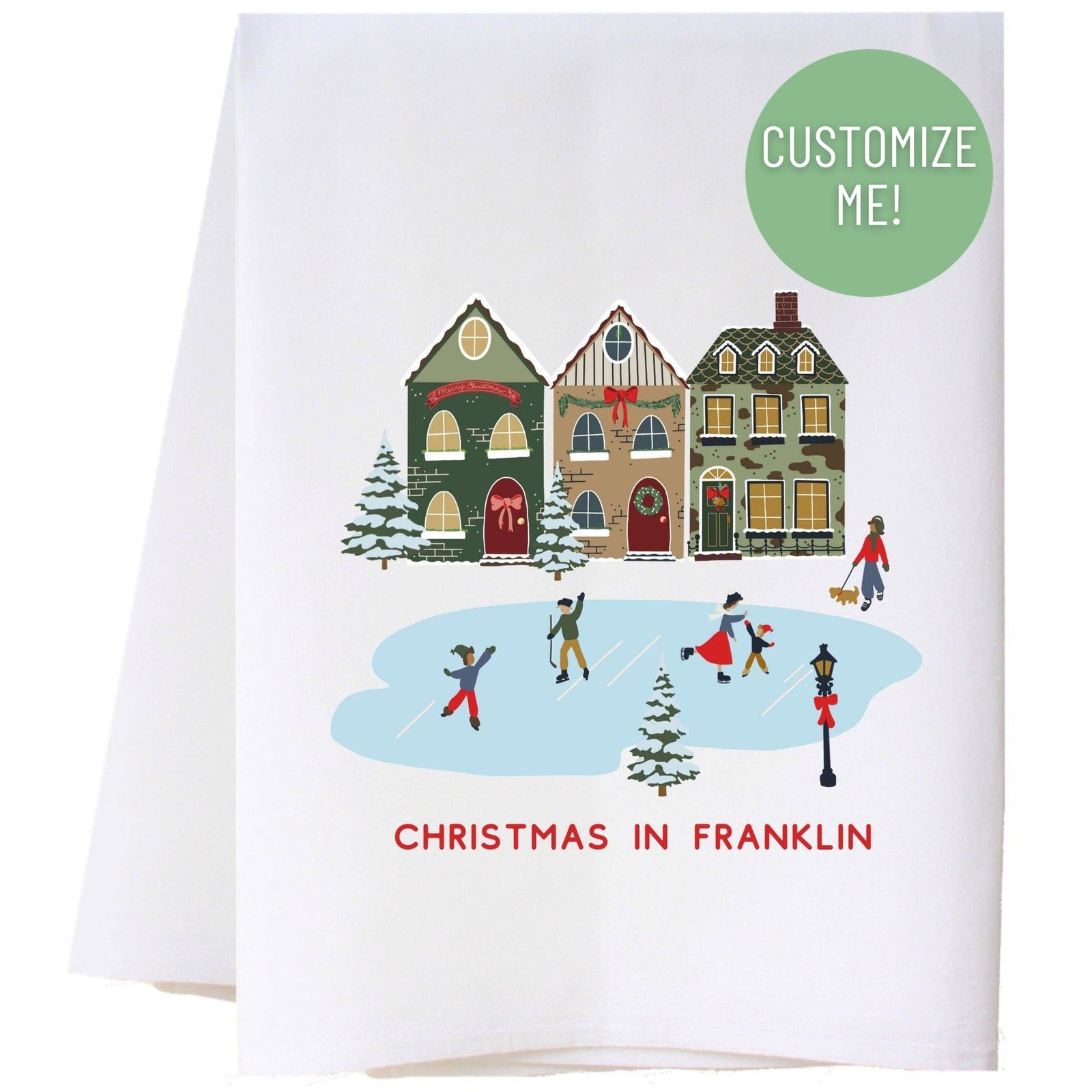 Christmas Skating Kitchen Towel