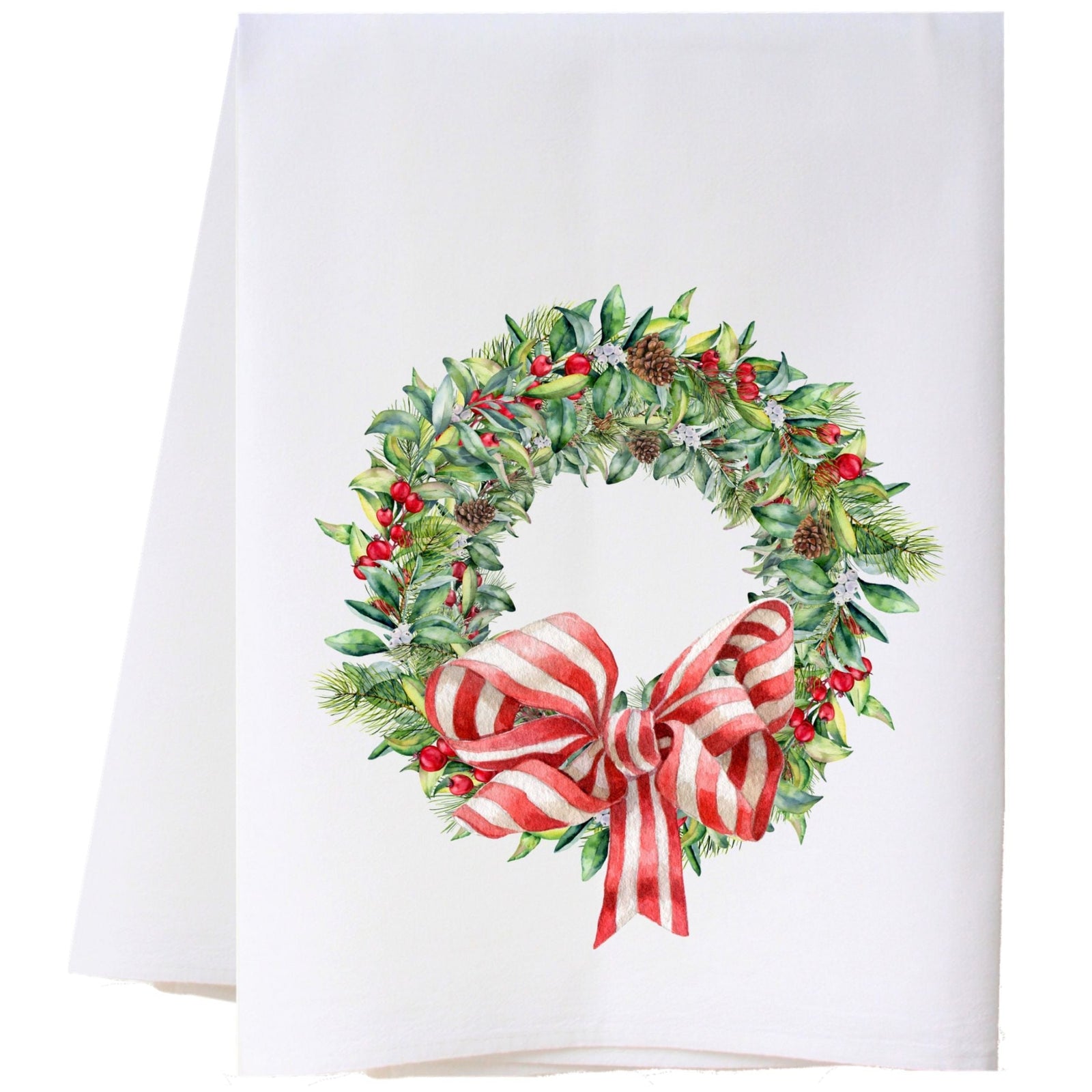 Christmas Wreath With Striped Bow Kitchen Towel