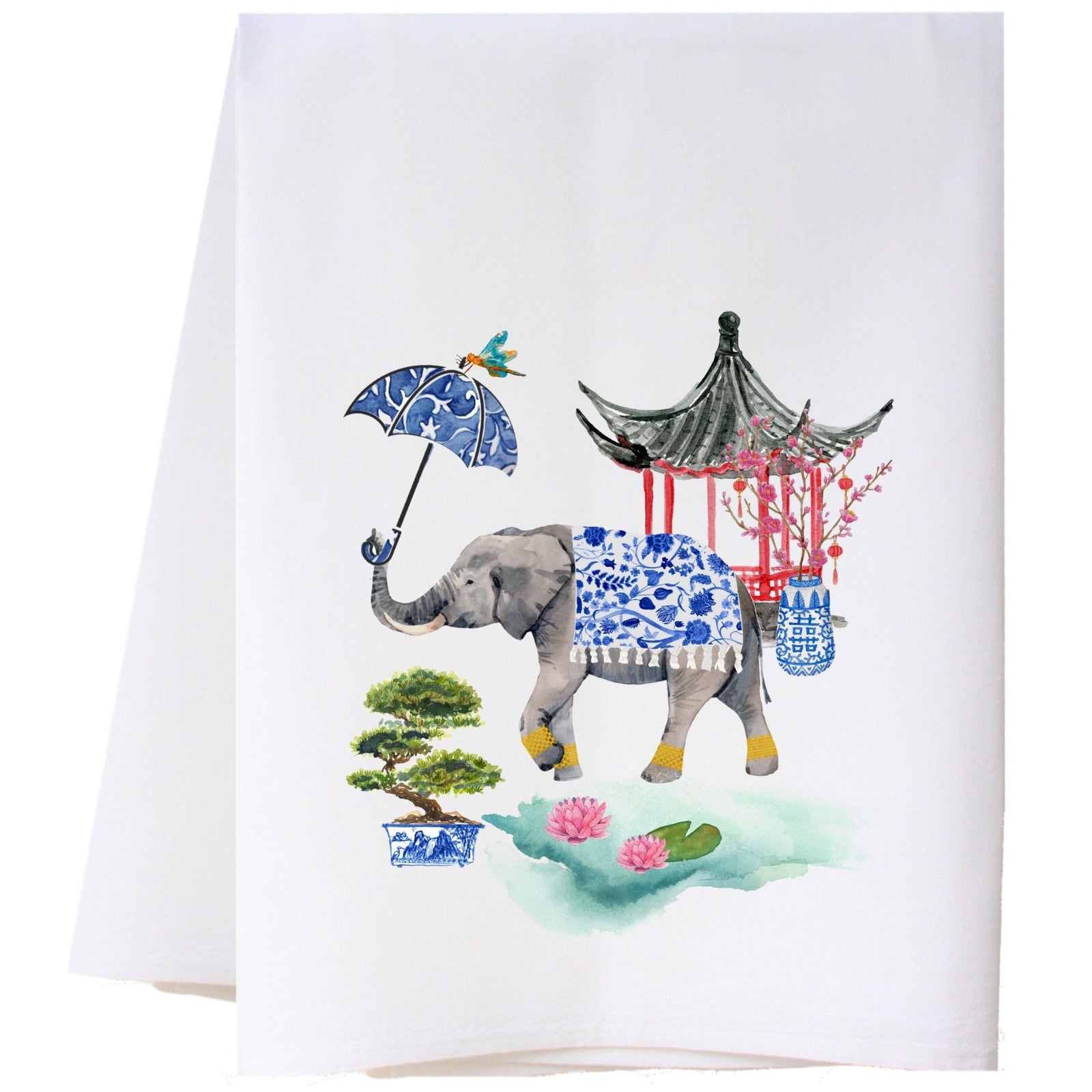 Elephant And Pagoda Kitchen Towel