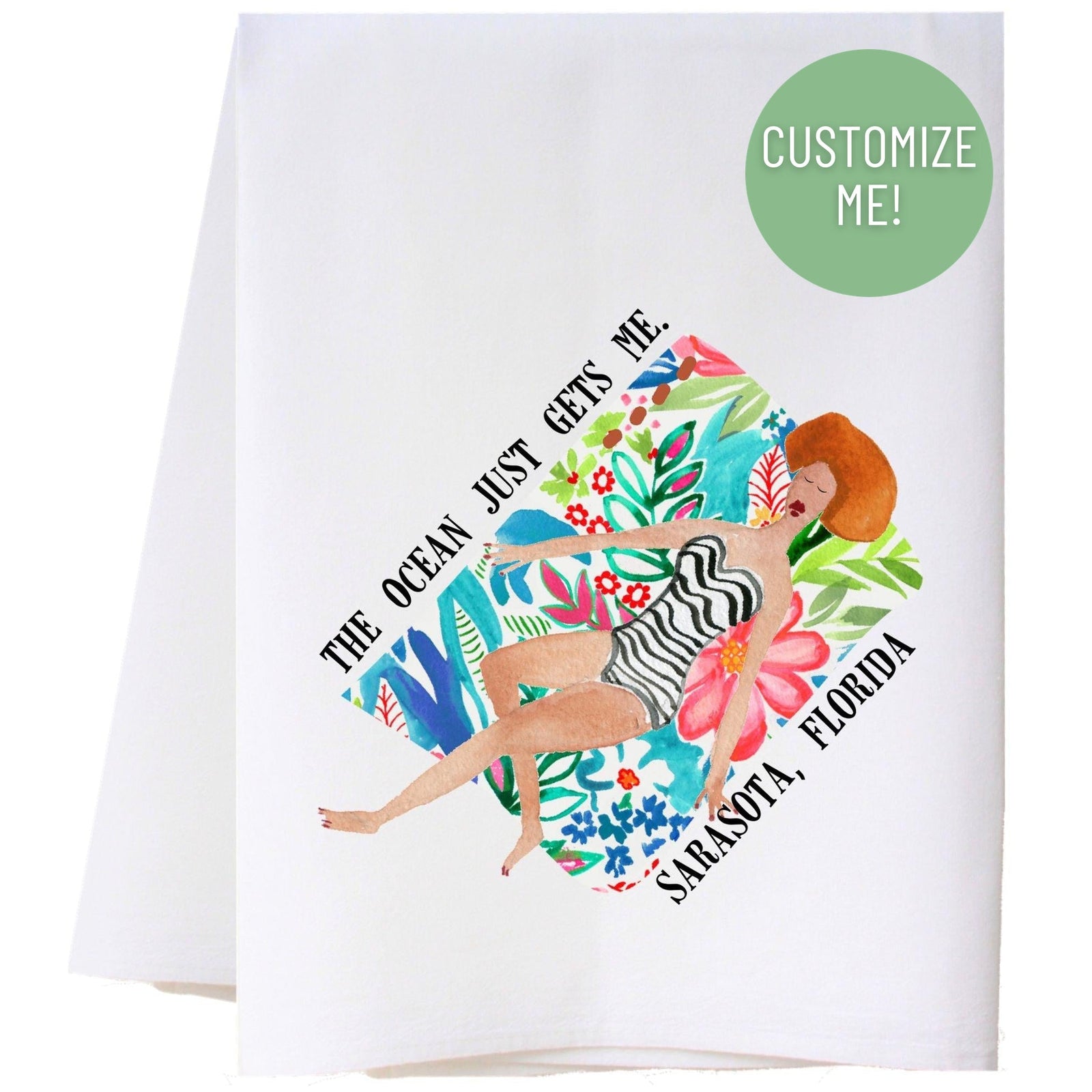 Lady On Beach Blanket Kitchen Towel