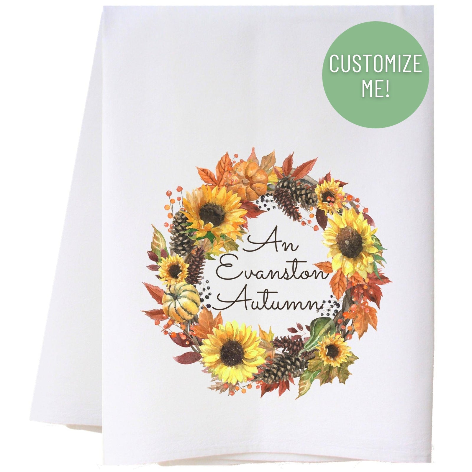 Sunflower Autumn Wreath Kitchen Towel