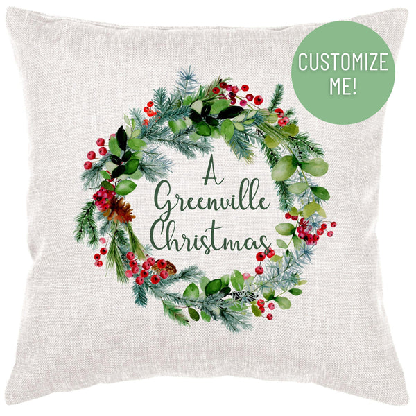 Berry Christmas Wreath Down Pillow