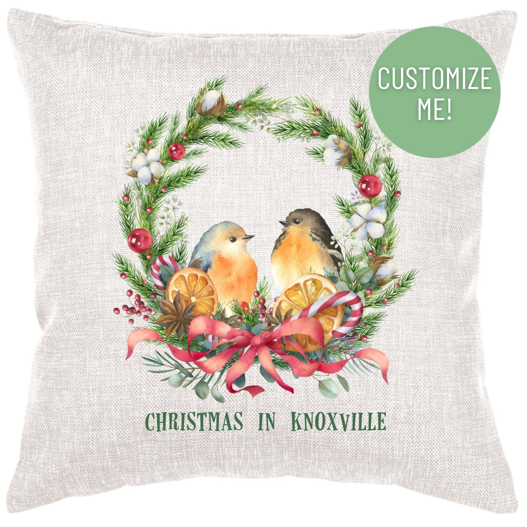 Birds In Christmas Wreath Down Pillow