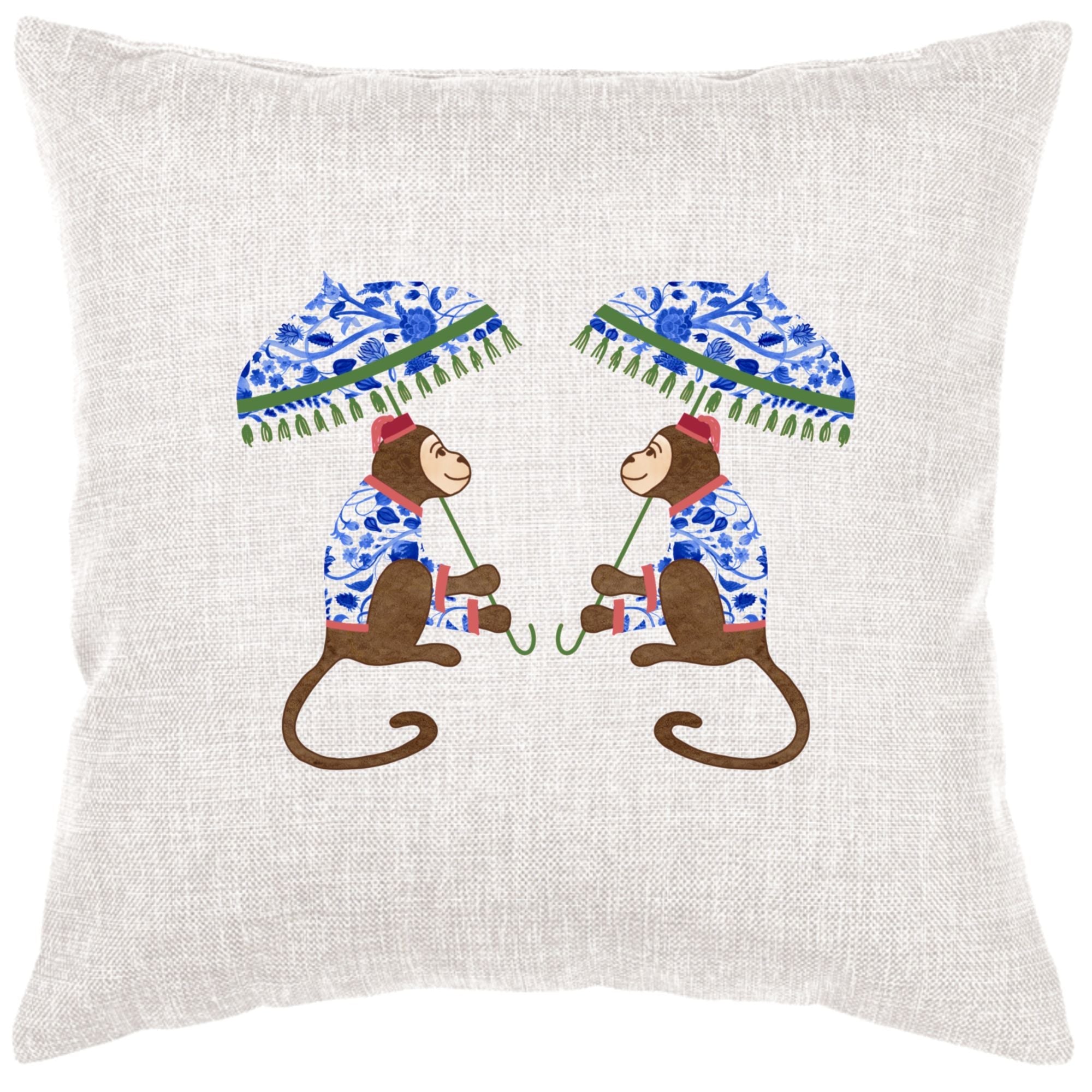 Blue And White Monkeys Down Pillow