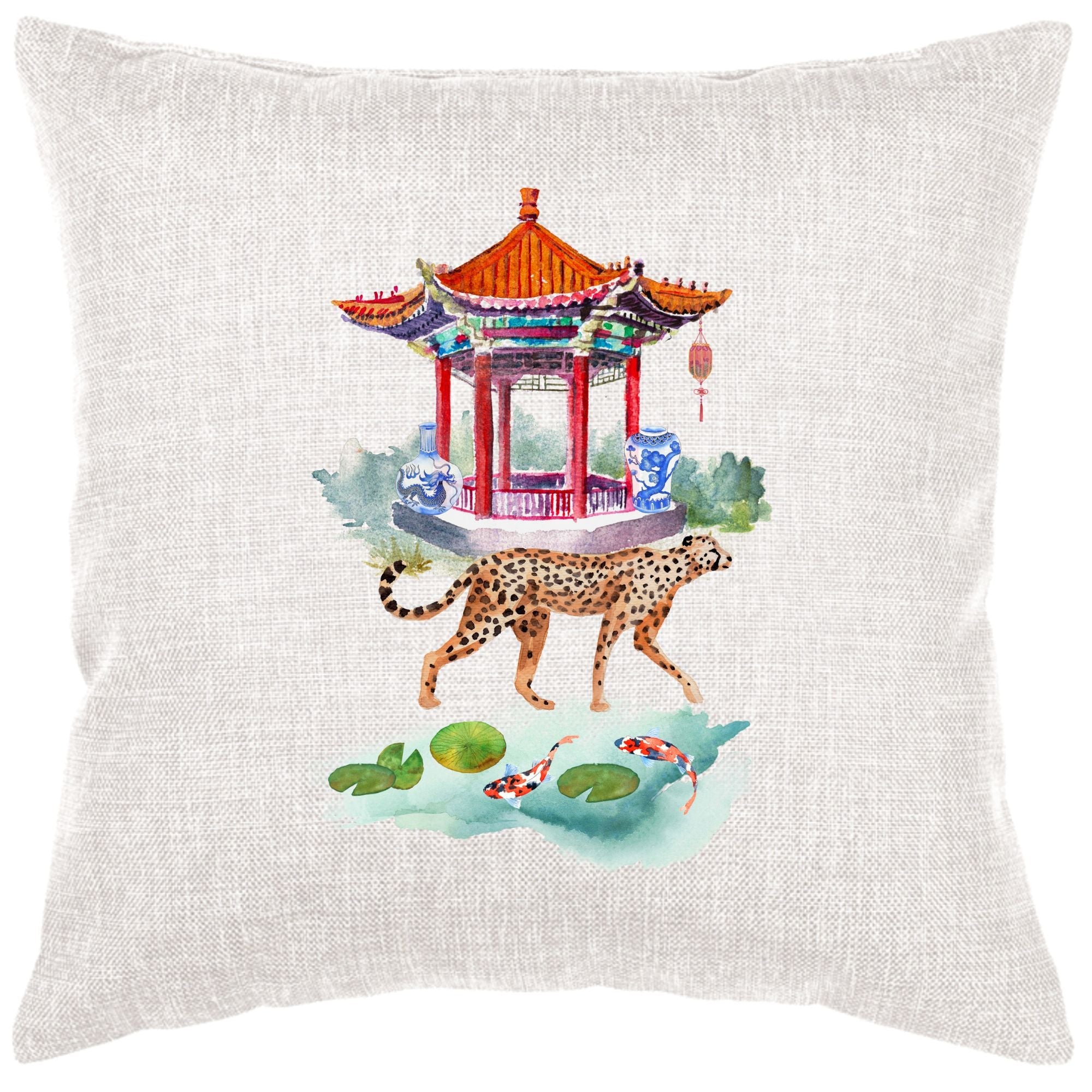 Cheetah And Pagoda Down Pillow