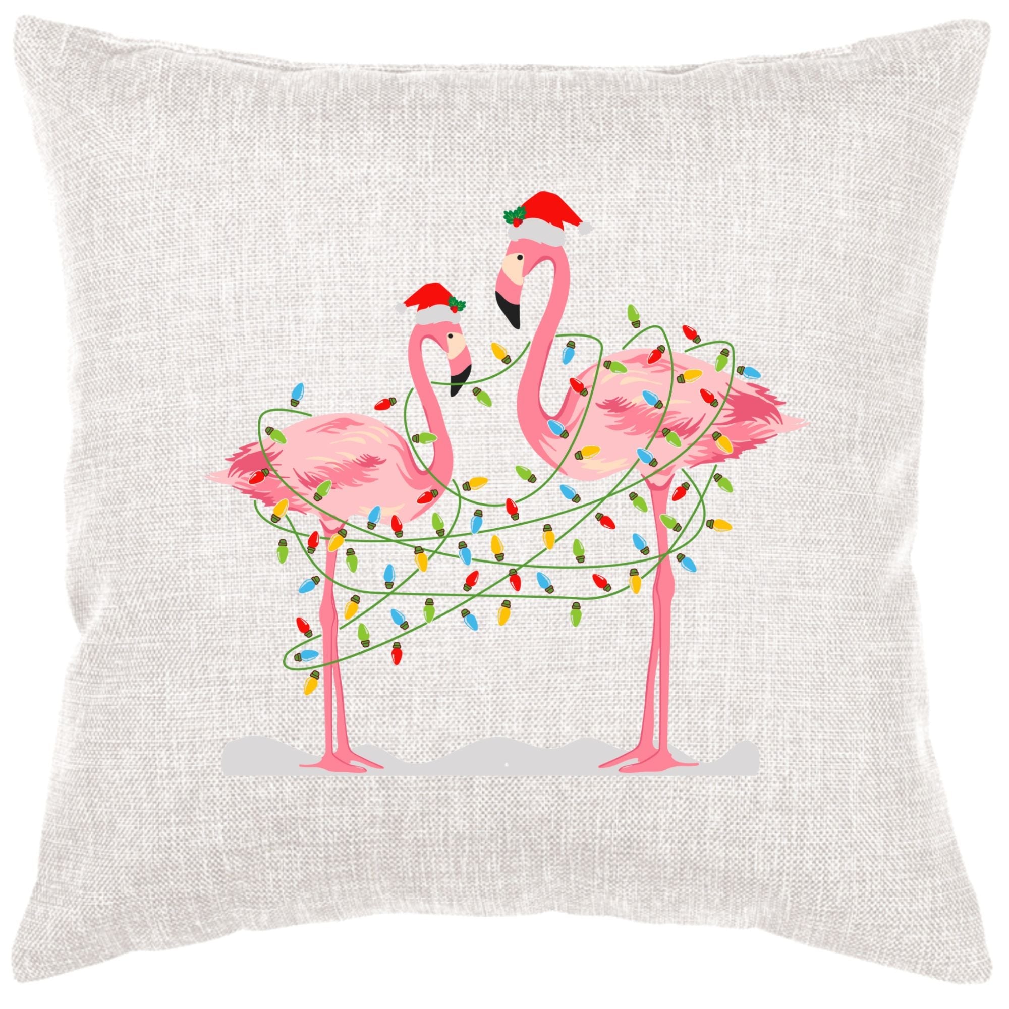 Christmas Flamingos Down Pillow