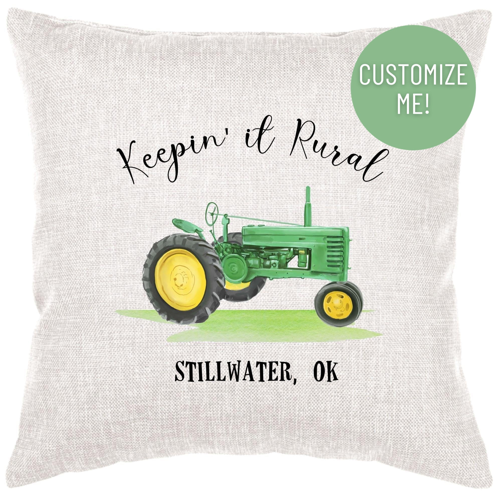Green Tractor Down Pillow