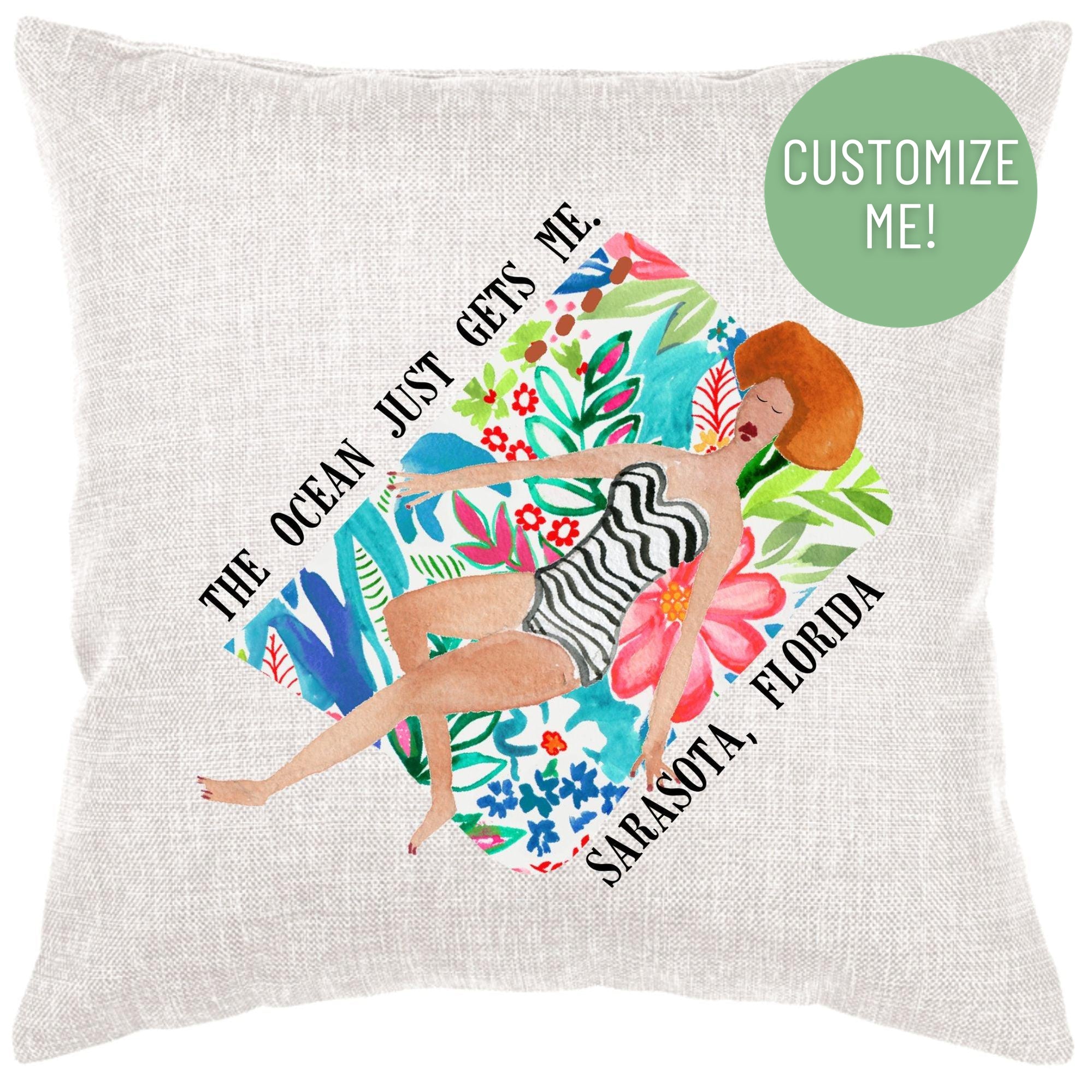 Lady On Beach Blanket Down Pillow