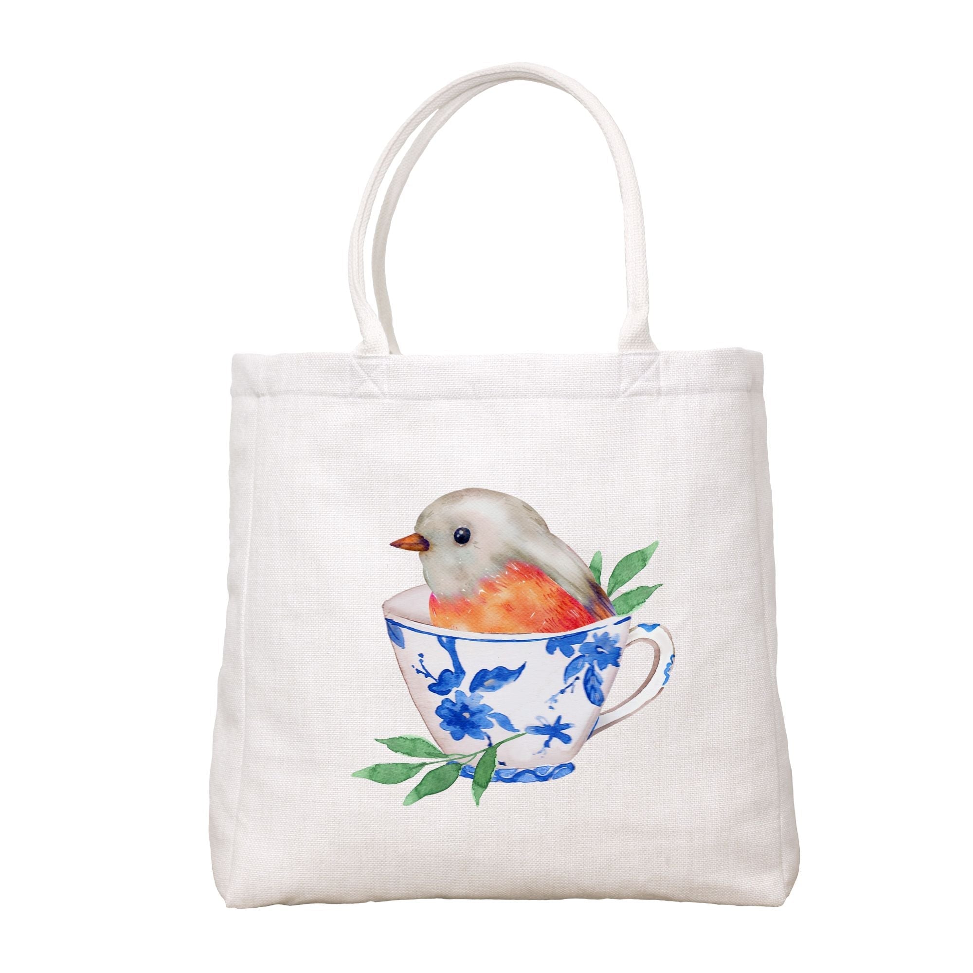 Blue And White Teacup And Bird Tote Bag
