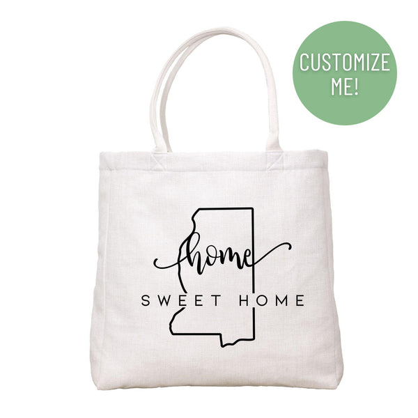 Home Sweet Home State Shape Tote Bag